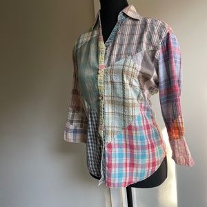 Patchwork fitted button front shirt.